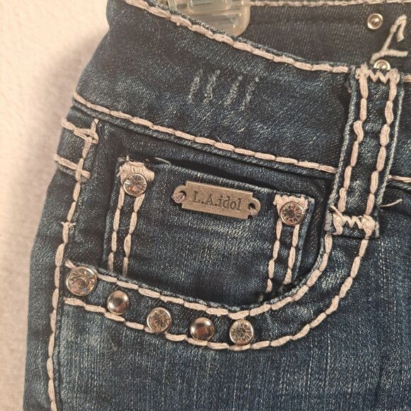 La Idol Womens Shorts Bermuda Length Jeans Jr Size 5 Bling Rhinestone Pockets - Picture 6 of 16